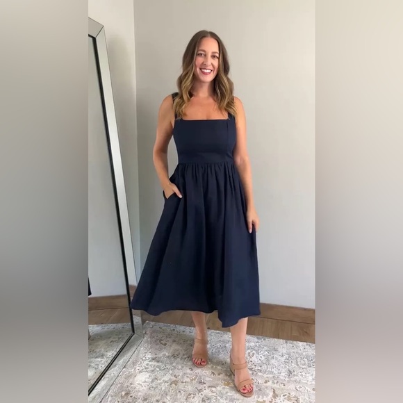 Women’s Quince Navy Square-Neck Midi Dress size S - Picture 3 of 3